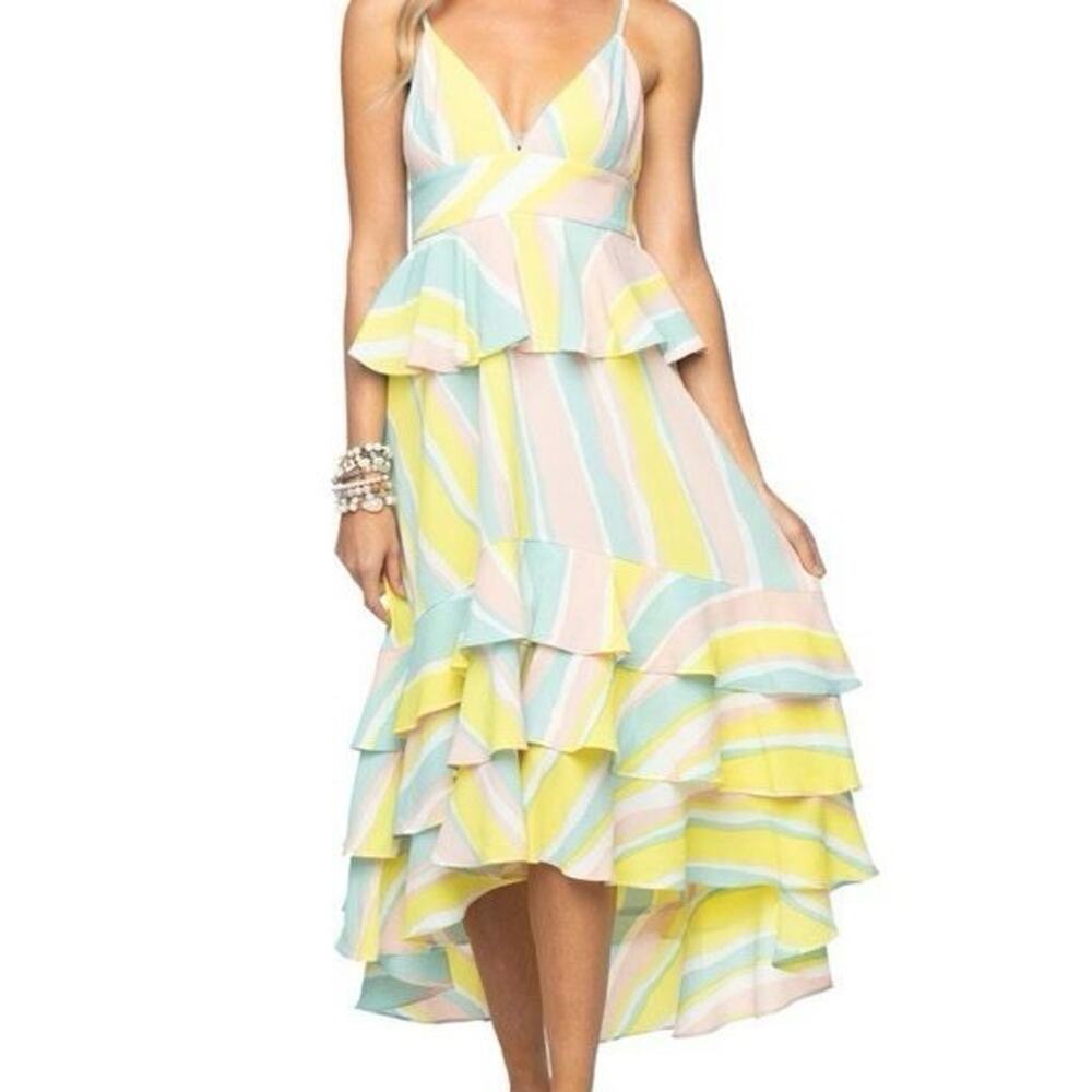 Buddy Love NWT Georgia Ruffle Dress Sz Large popsicle stripe CUTE Beachy